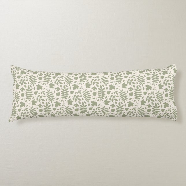 Fallen Leaves Rpt Pattern Green on Cream Body Cushion (Front)