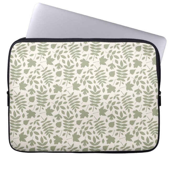 Fallen Leaves Rpt Pattern Green on Cream Laptop Sleeve (Front)