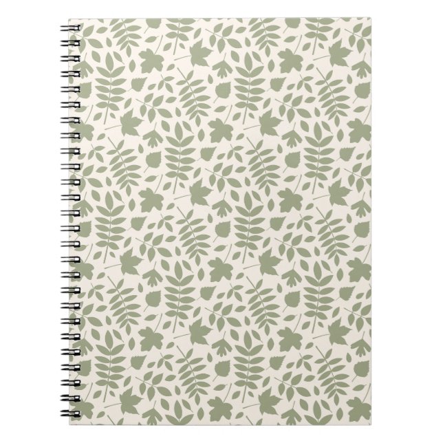 Fallen Leaves Rpt Pattern Green on Cream Notebook (Front)