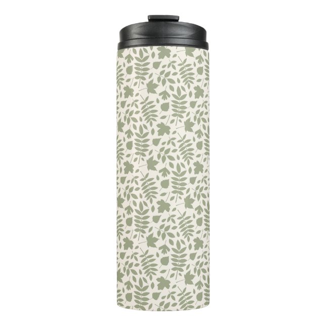 Fallen Leaves Rpt Pattern Green on Cream Thermal Tumbler (Front)