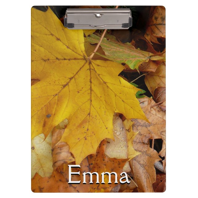 Fallen Maple Leaves Yellow Autumn Nature Clipboard (Front)