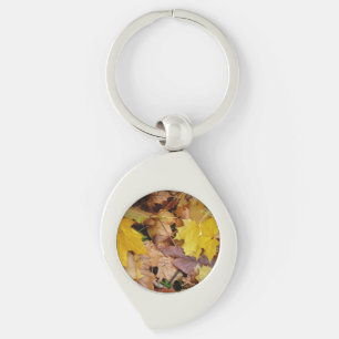 Fallen Maple Leaves Yellow Autumn Nature Key Ring