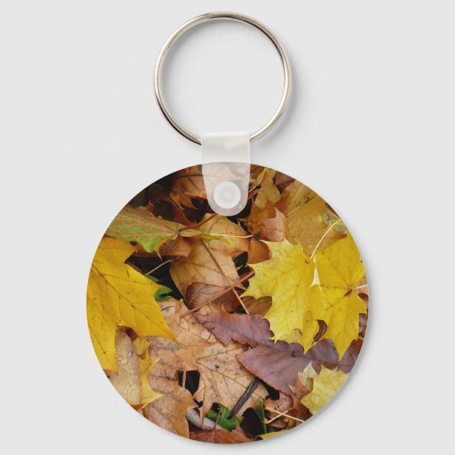 Fallen Maple Leaves Yellow Autumn Nature Key Ring (Front)