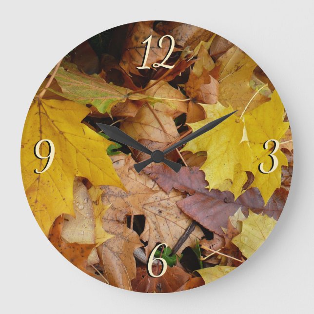 Fallen Maple Leaves Yellow Autumn Nature Large Clock (Front)