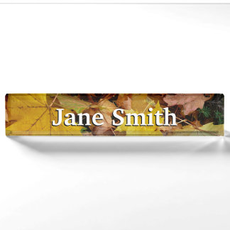 Fallen Maple Leaves Yellow Autumn Nature Nameplate