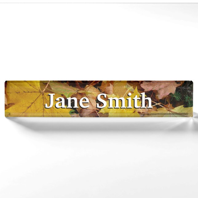 Fallen Maple Leaves Yellow Autumn Nature Nameplate (Front)