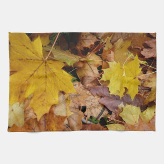 Fallen Maple Leaves Yellow Autumn Nature Tea Towel