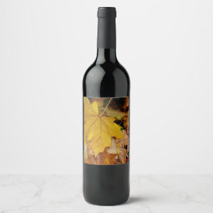 Fallen Maple Leaves Yellow Autumn Nature Wine Label
