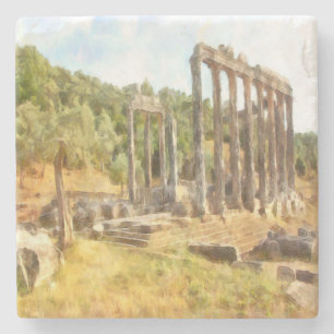 Fallen Ruins of Euromos, Turkiye Watercolor Stone Coaster