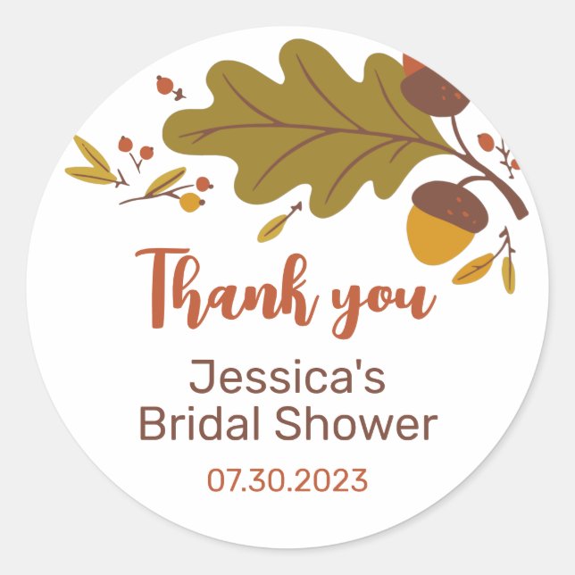 Falling Autumn Leaves Fall Season Bridal Shower Classic Round Sticker (Front)