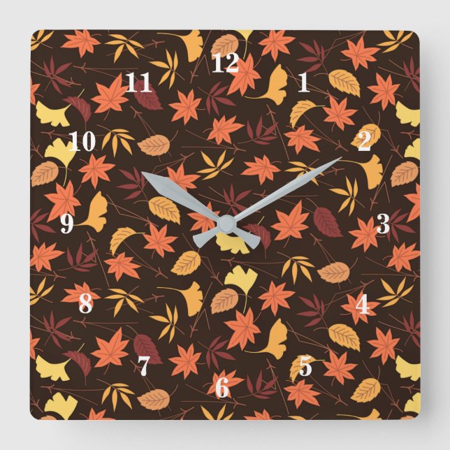 Falling Autumn Leaves Square Wall Clock (Front)