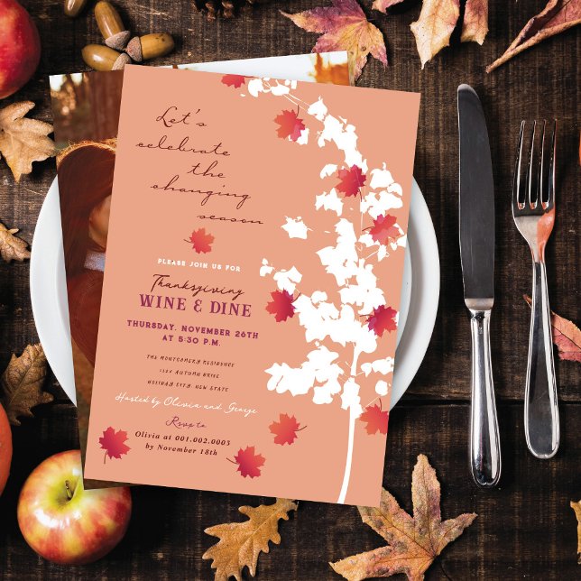 Falling Autumn Leaves Thanksgiving Dinner Party Invitation (Creator Uploaded)