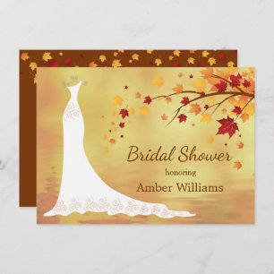 Falling autumn leaves, wedding gown Bridal Shower Invitation