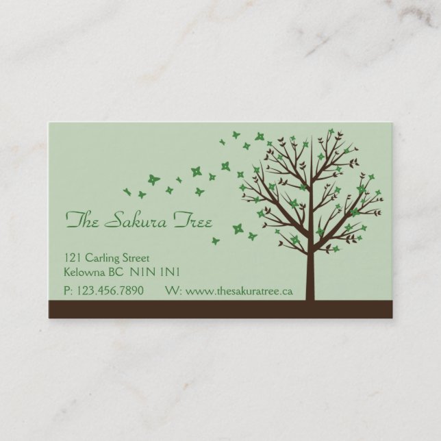 Falling Blossoms - Green Business Card (Front)