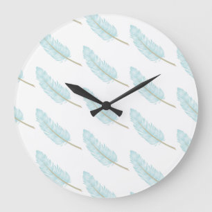Falling Blue Feather Pattern Modern Large Clock