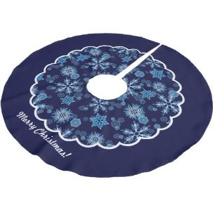 Falling Blue Snowflakes Pattern Scalloped Brushed Polyester Tree Skirt