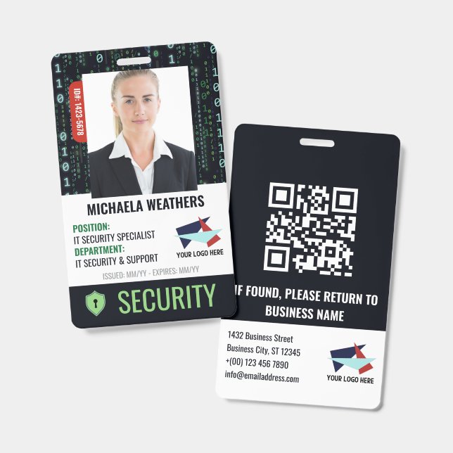 Falling Code Cyber Security Shield Employee ID Badge (Front & Back)