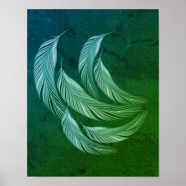 Falling Colourful Feathers Green  Poster (Front)