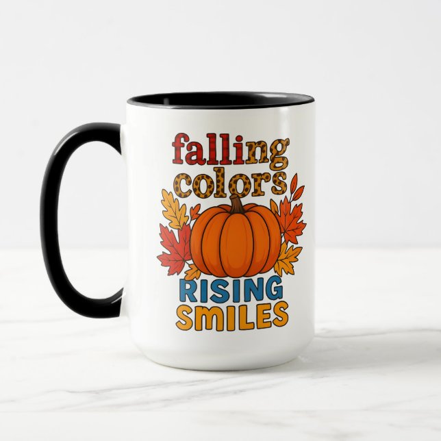 Falling Colours Rising Smiles Autumn Quote Mug (Left)