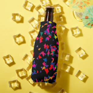 Falling Confetti - Rainbow Colours on Black Bottle Cooler