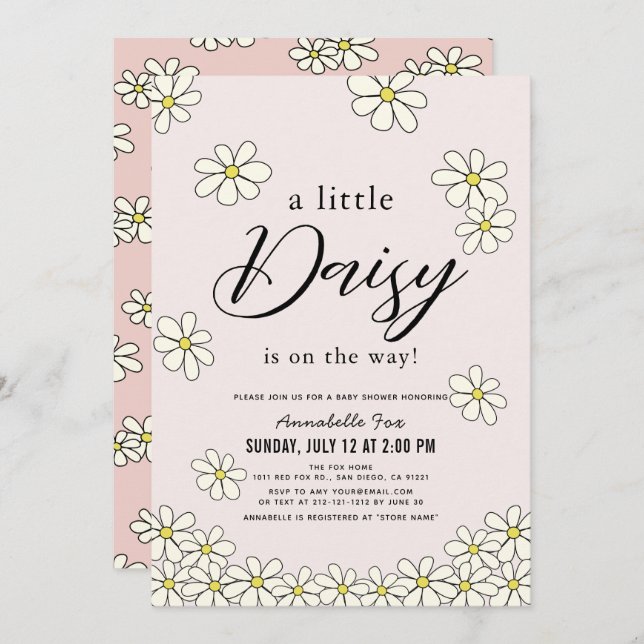 Falling Daisies Floral Pink Baby Shower Invitation (Front/Back)