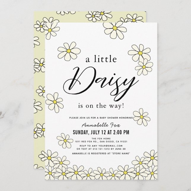 Falling Daisies White Floral Baby Shower Invitation (Front/Back)