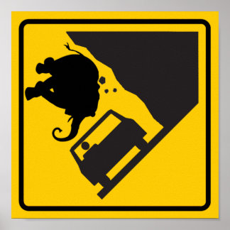 Falling Elephant Zone Highway Sign