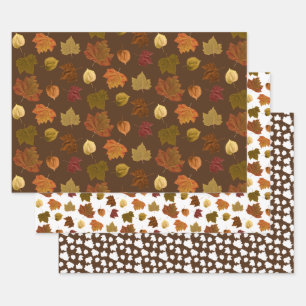 Falling Fall Leaves, Custom Color Wrapping Paper Sheet