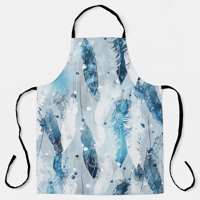 Falling Feathers: Blue Watercolor Seamless Apron (Front)