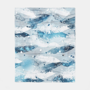 Falling Feathers: Blue Watercolor Seamless Fleece Blanket