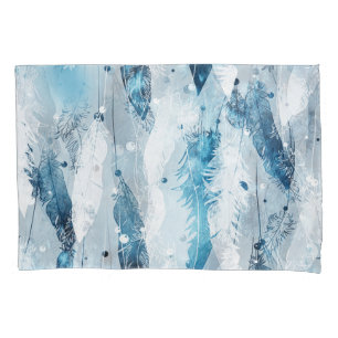 Falling Feathers: Blue Watercolor Seamless Pillowcase