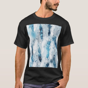 Falling Feathers: Blue Watercolor Seamless T-Shirt