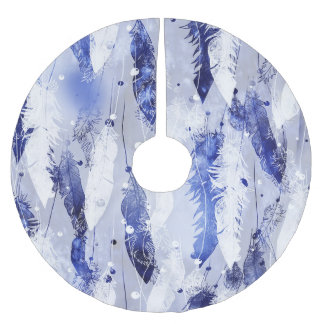 Falling feathers: watercolor blue pattern. brushed polyester tree skirt