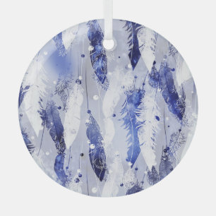 Falling feathers: watercolor blue pattern. glass tree decoration