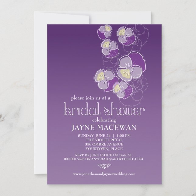 Falling Flowers Violet Ombre Bridal Shower Invitation (Front)