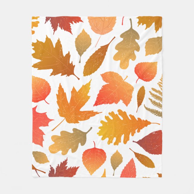 Falling for Autumn – Cosy Leaf Pattern Fleece Blanket (Front)