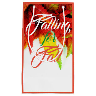 Falling for fall autumn maple leaf elegant red small gift bag
