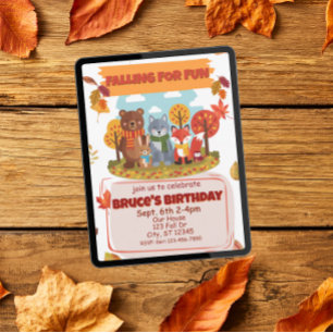 Falling for Fun, Woodland Animal Birthday  Invitation