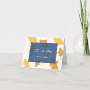 Falling ginkgo leaves blue couple thank you note card