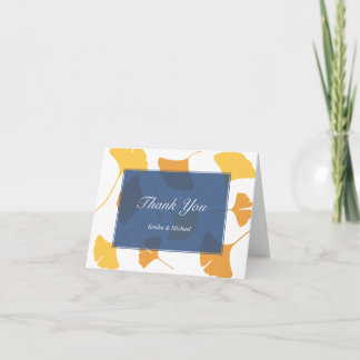 Falling ginkgo leaves blue couple thank you note card