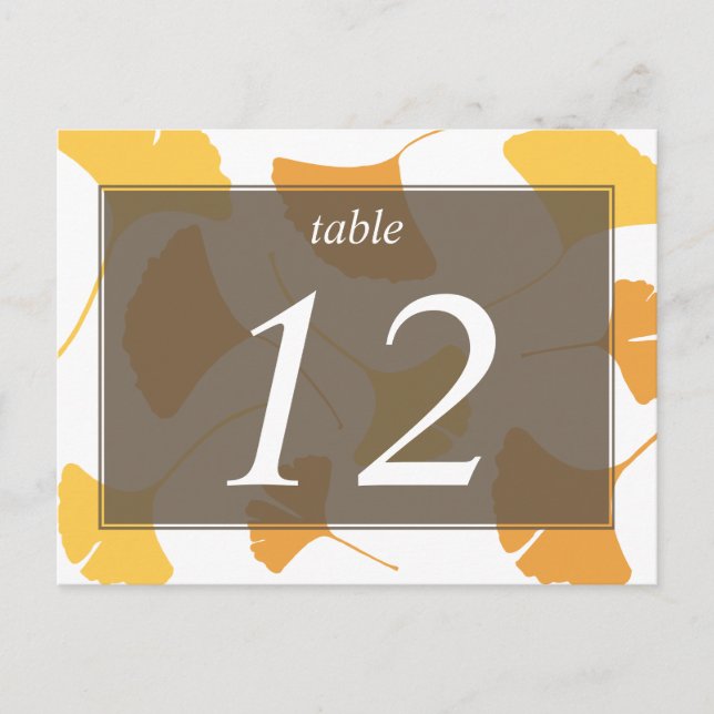 Falling ginkgo leaves grey table number card (Front)