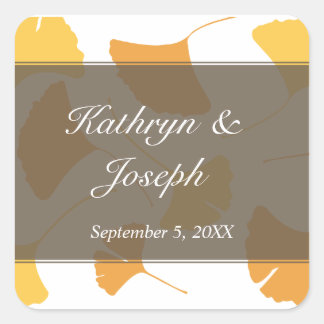 Falling ginkgo leaves grey wedding favour square sticker