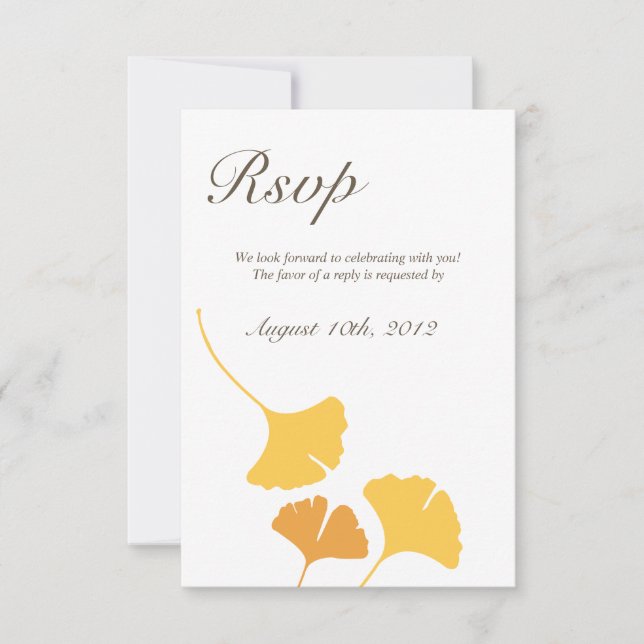 Falling ginkgo leaves grey wedding response rsvp invitation (Front)
