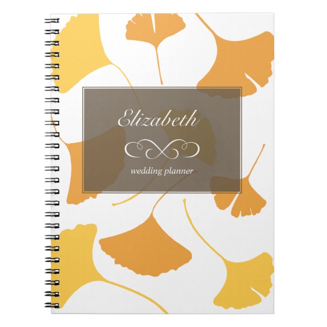 Falling ginkgo leaves yellow grey custom planner spiral notebook (Front)