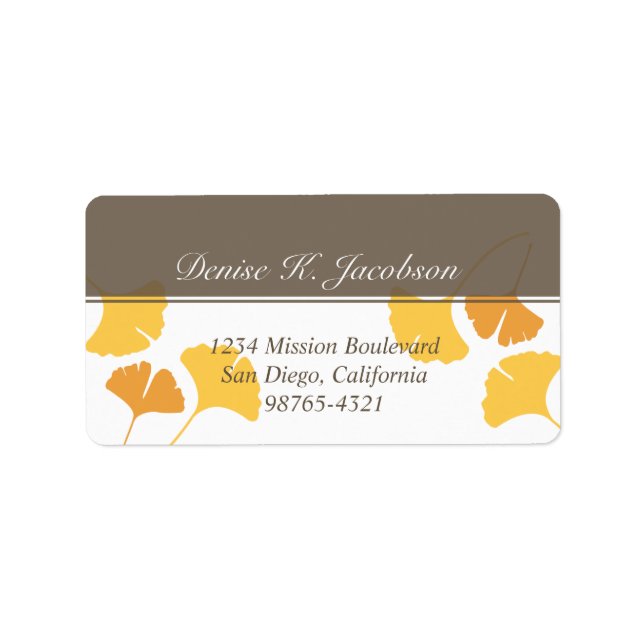 Falling ginkgo leaves yellow grey return address label (Front)