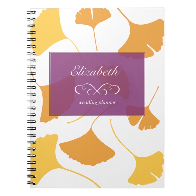 Falling ginkgo leaves yellow purple custom planner notebook (Front)