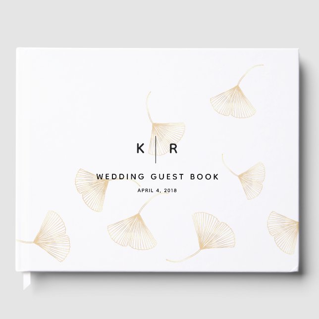Falling Gold Ginkgo Leaves Fall Wedding Guest Book (Front)