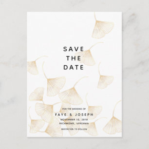 Falling Gold Ginkgo Leaves Save the Date Postcard