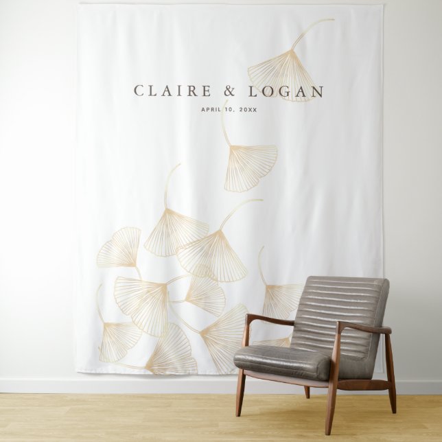 Falling Gold Ginkgo Leaves Wedding Backdrop Tapestry (In Situ)