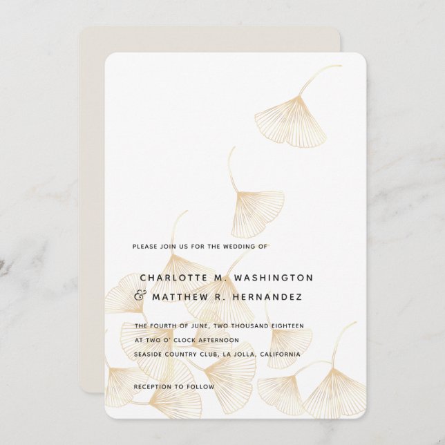 Falling Gold Ginkgo Leaves Wedding Invitation (Front/Back)